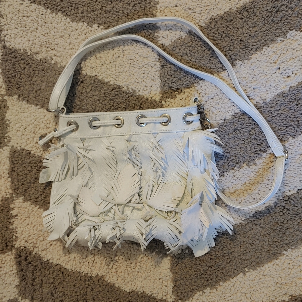 White Faux Leather Feather Crossbody